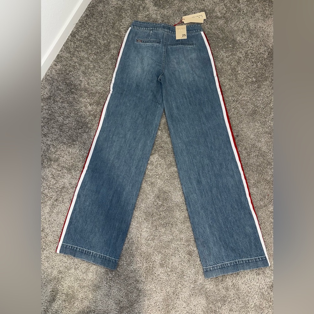 ALICE + OLIVIA Xnder Racing Stripe Wide Leg Jeans - Picture 7 of 11